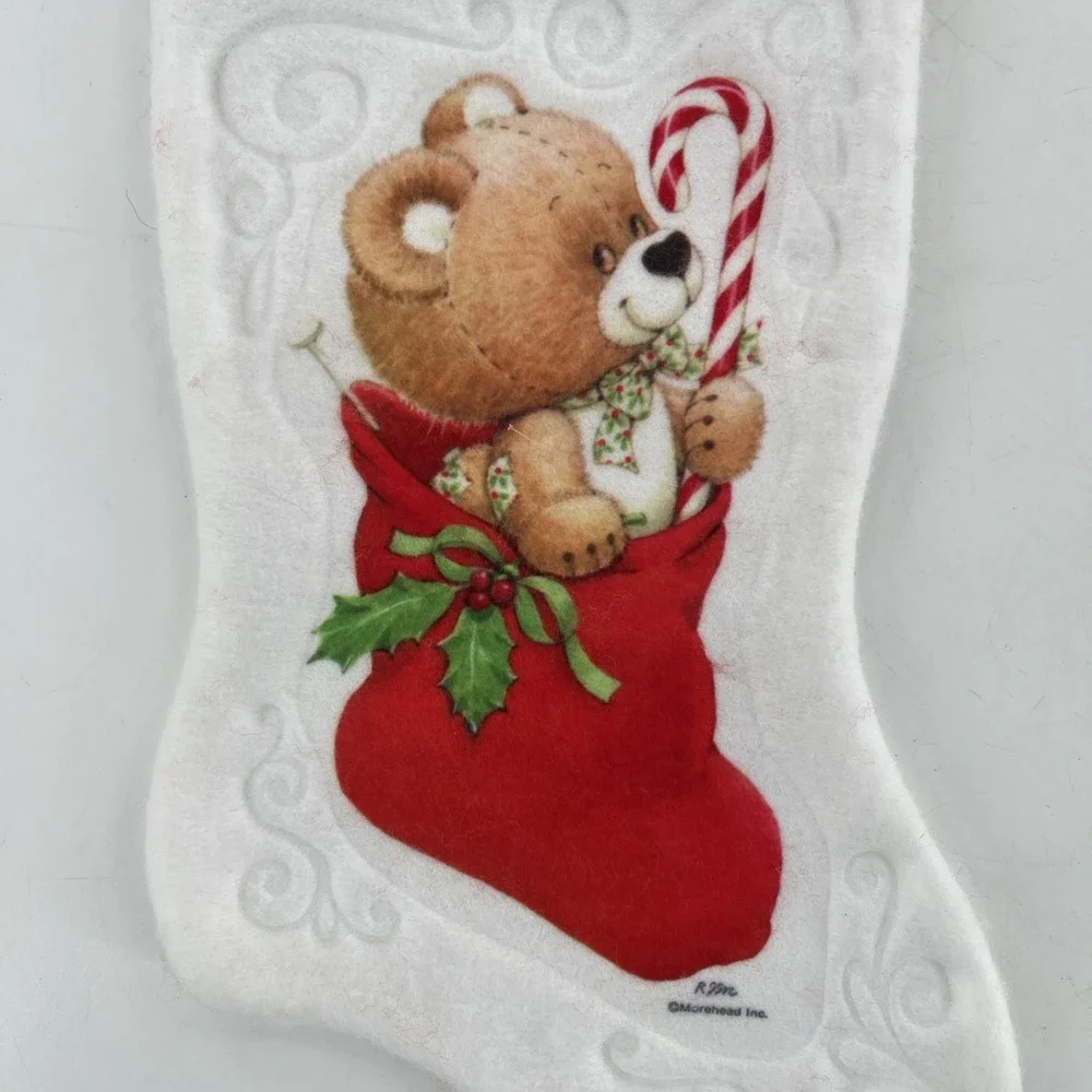 7 Felt 80s Christmas Stockings Morehead Santas Best Puppy Kitten Snowman Teddy‎